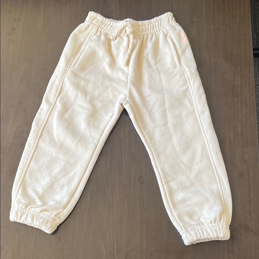 Zara 3T Cream Joggers Elastic Waist Sweatpants Floral Detail